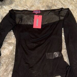 Fashion Nova Elegant Black Mesh Blouse